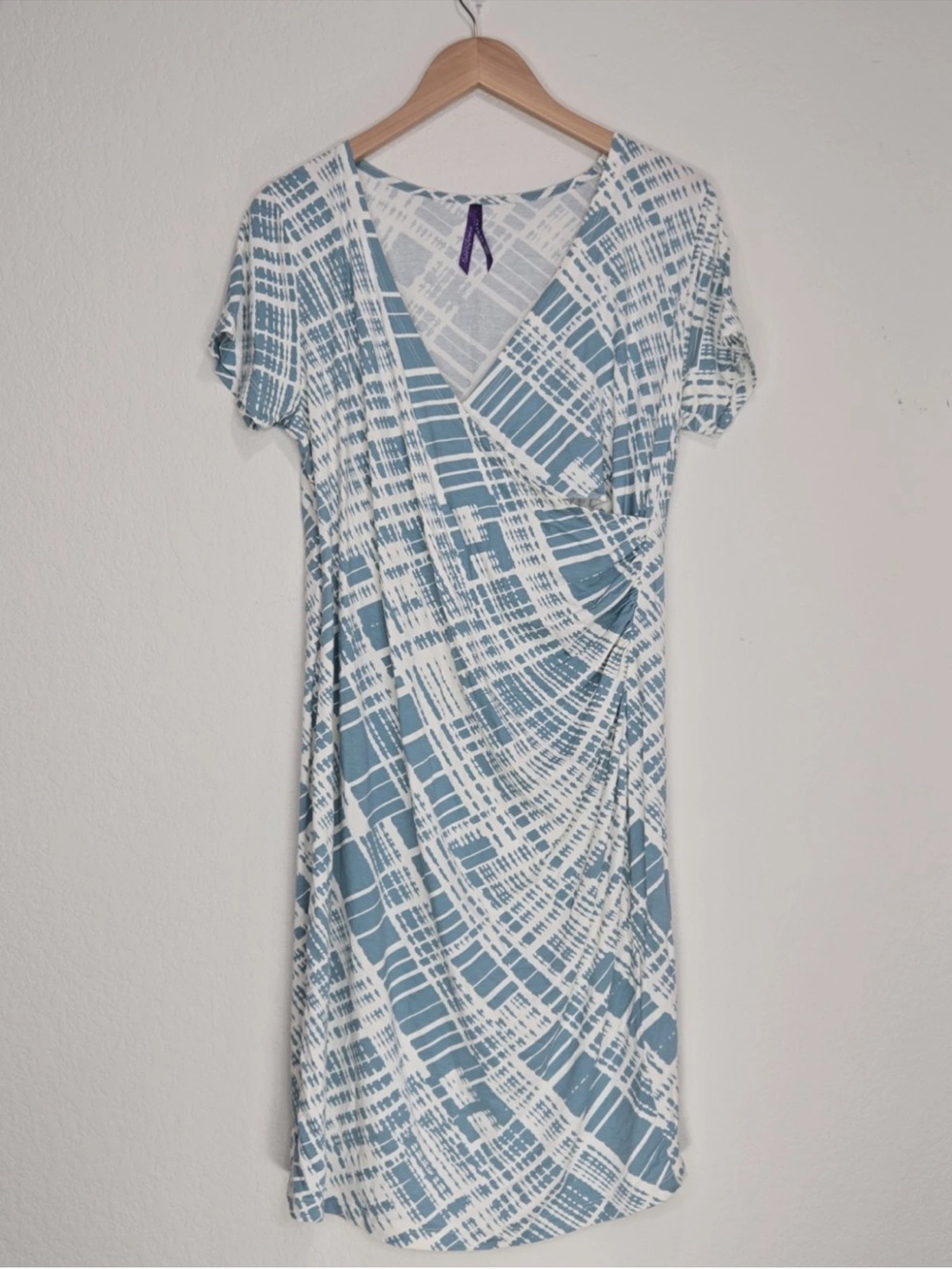 Seraphine Maternity Abella Faux Wrap Dress Ruched Nursing Aqua Blue Size 10 US